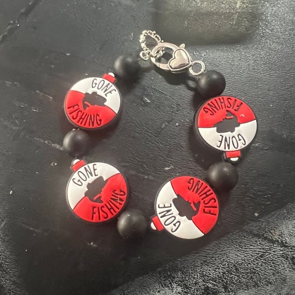 Gone Fishing Bracelet with Red and Black Beads B23